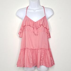 Free People Vintage Waterfall Ruffle Beaded Trim Tunic Top Size XS